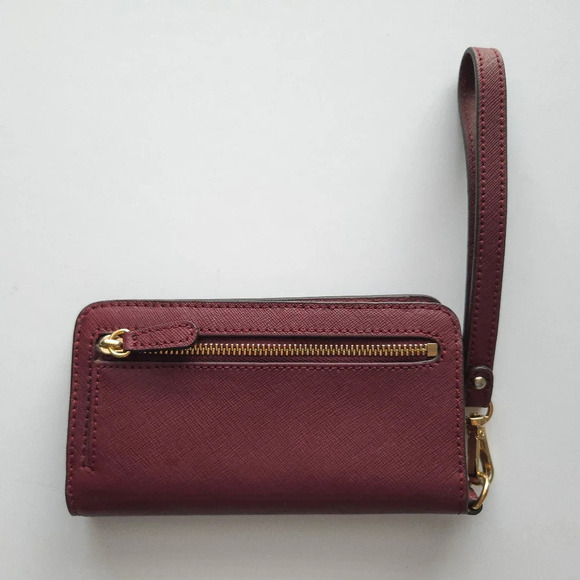 Michael Kors Maroon Red Saffiano Leather Bifold Snap Wristlet Wallet - Picture 2 of 6